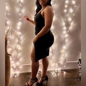 Lulu’s Happiest Hour Black Asymmetrical Bodycon Midi Dress XL